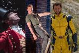 Collage de Hugh Jackman en El gran showman, sobre un escenario teatral y caracterizado como Wolverine con traje amarillo.