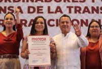 Beatriz Mojica Morga y Carlos Torres Piña, coordinadores de Morena en Guerrero y Michoacán, respectivamente.