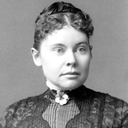 Retrato histórico en blanco y negro de Lizzie Borden.
