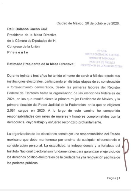 La renuncia de Taddei fue turnada a la Jucopo para iniciar el relevo constitucional.