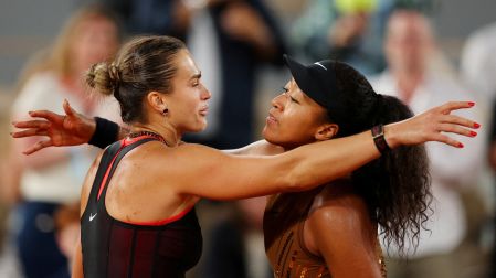 Aryna Sabalenka al final del partido contra Naomi Osaka.