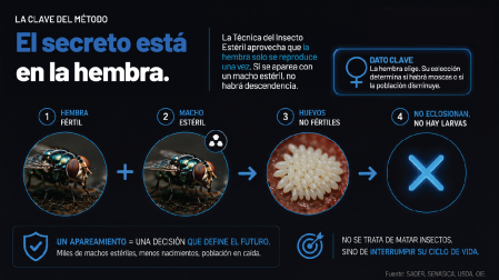 La técnica de la mosca estéril ha sido eficaz contra el gusano barrenador.