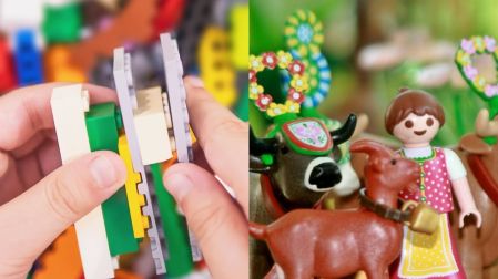 Piezas de LEGO y figuras de Playmobil muestran las diferencias entre ambos juguetes de construcción y juego.