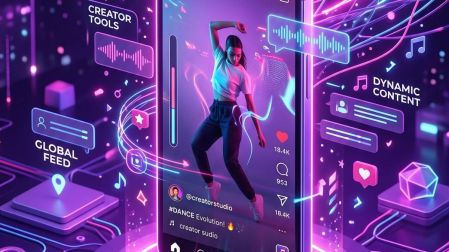 Representación de Instagram Reels en un celular con video vertical, música y herramientas para creadores.