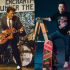 Michael J. Fox como Marty McFly toca la guitarra en Volver al futuro, junto a una fotografía actual del actor con una patineta.