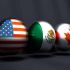 Acronym USMCA - United States Mexico Canada Agreement. 3D rendering. National flags on spheres. Trade union. Global teamwork. 3D renderin