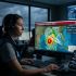 Pantalla de monitoreo meteorológico mostrando un mapa interactivo para seguir en vivo un huracán.