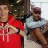 Comparativa de Liam Payne joven con sudadera roja formando un corazón con las manos y de adulto con gorra roja sentado y sonriendo.