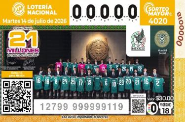 Lotería Nacional presenta billete conmemorativo Selección Mexicana rumbo al Mundial 2026