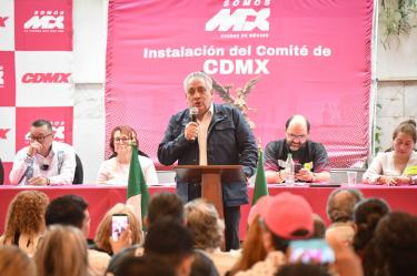CIUDAD DE MÉXICO, 04JULIO2026.- Guadalupe Acosta Naranjo, presidente de Somos MX, durante su intervención en la instalación y elección del Comité de la capital por parte del partido político Somos MX. FOTO: MARIO JASSO/CUARTOSCURO.COM