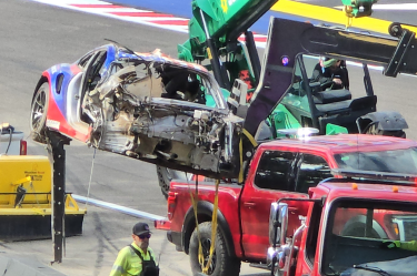 El coche de Manuel Gil de Real luego del accidente en Laguna Seca.