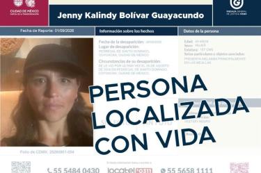 Jenny Kalindy Bolívar Guayacundo había sido vista por última vez el 26 de agosto en Coyoacán y su desaparición fue reportada ante las autoridades el 1 de septiembre