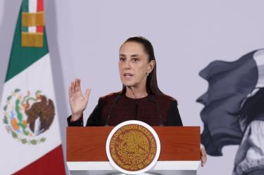 Claudia Sheinbaum en el Salón Tesorería de Palacio Nacional.