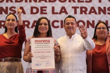Beatriz Mojica Morga y Carlos Torres Piña, coordinadores de Morena en Guerrero y Michoacán, respectivamente.