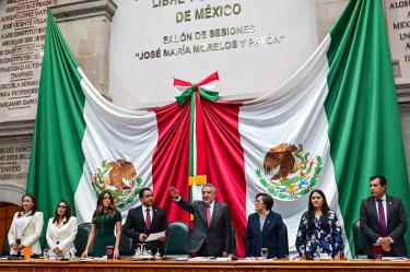 El Secretario General de Gobierno del Estado de México, Horacio Duarte Olivares, compareció ante el Congreso local para presentar los resultados correspondientes al tercer año de gestión de la gobernadora Delfina Gómez Álvarez.