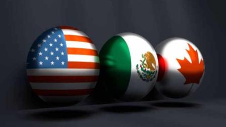 Acronym USMCA - United States Mexico Canada Agreement. 3D rendering. National flags on spheres. Trade union. Global teamwork. 3D renderin